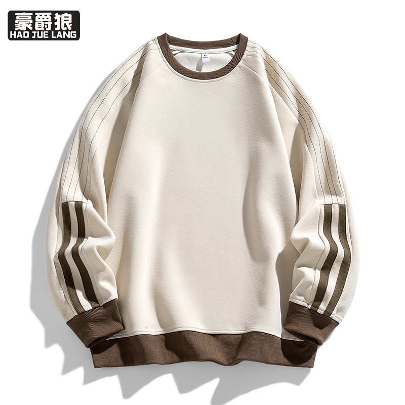 11376233.撞色圆领重磅卫衣春秋新款潮牌宽松休闲男装长袖衣服外套
