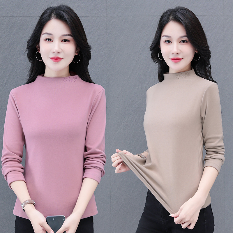 11387928.七玻威秋冬女式新款半高领修身洋气时髦弹力打底衫【七玻威女装1】