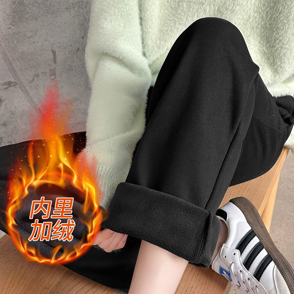 11391580.兔妈抽绳调节孕妇裤秋冬季新款直筒裤时尚宽松阔腿裤加绒长裤秋冬装