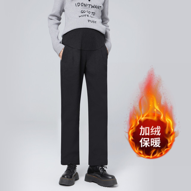 11390388.兔妈孕妇装秋冬季新款孕妇裤外穿宽松托腹裤直筒裤九分裤子加绒休闲裤