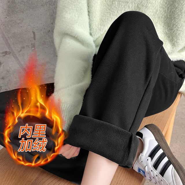 11391580.兔妈抽绳调节孕妇裤秋冬季新款直筒裤时尚宽松阔腿裤加绒长裤秋冬装