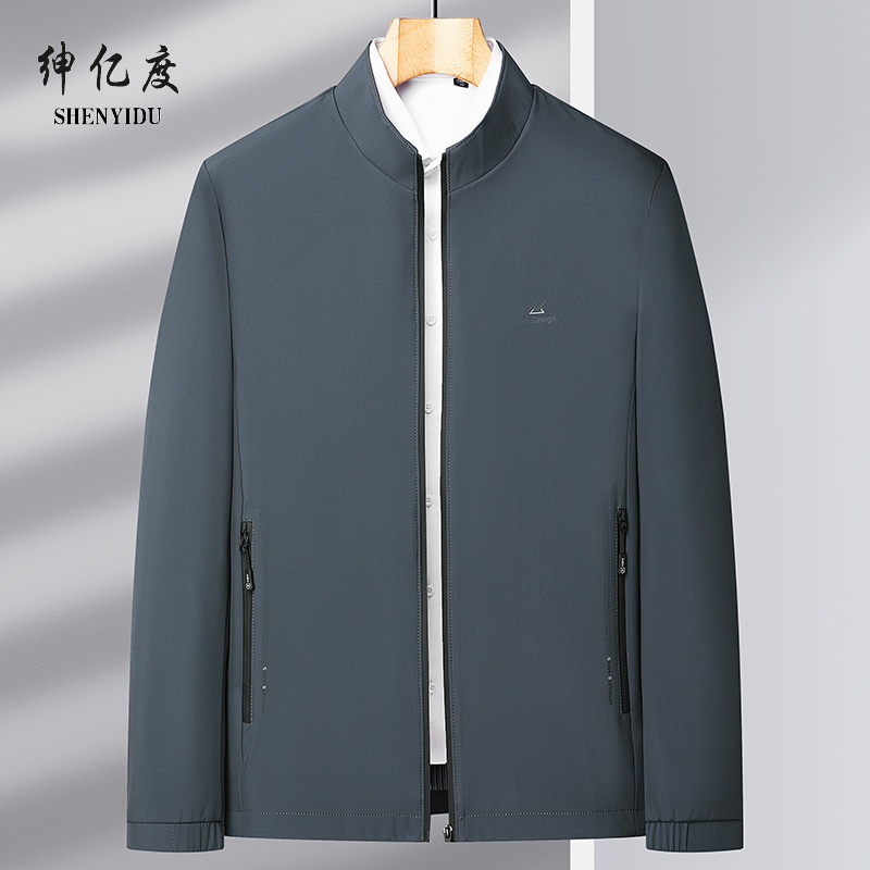 11388912.中年男士商务休闲夹克2023新款爸爸装中老年春秋装立领外套上衣
