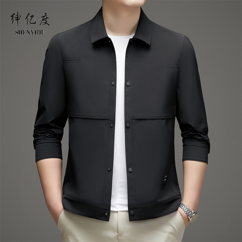 11388888.男士外套春秋季新款商务休闲纯色上衣服中青年翻领工装薄款夹克潮