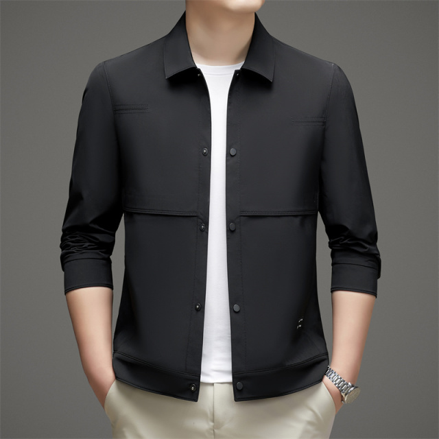 11388888.男士外套春秋季新款商务休闲纯色上衣服中青年翻领工装薄款夹克潮