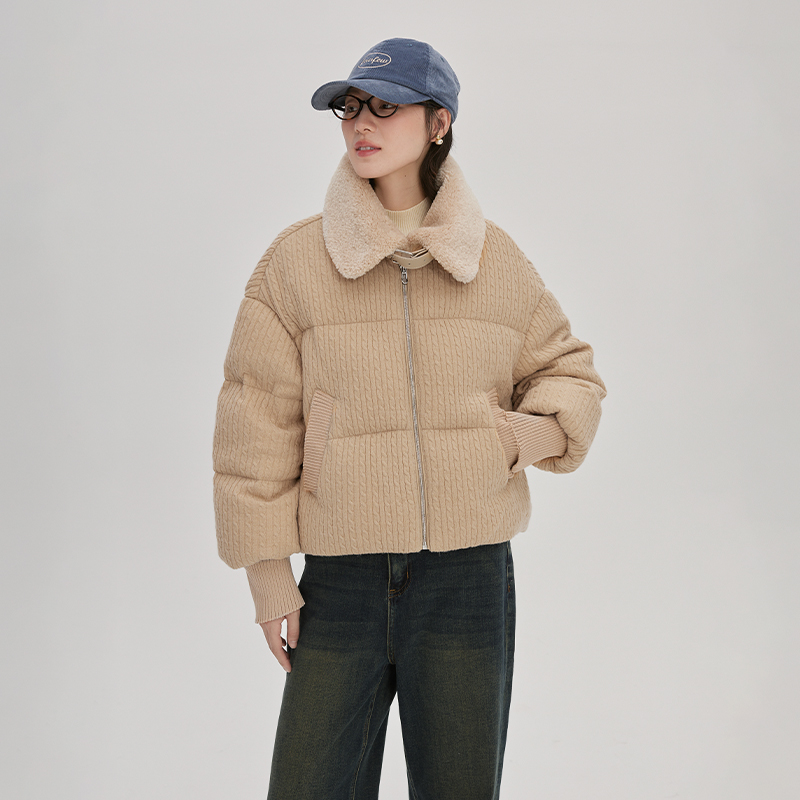 11394301.艾莱依短款羽绒服女仿羊羔毛翻领时尚冬季