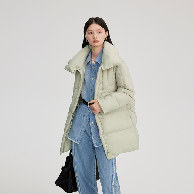 11394308.艾莱依气质羽绒服外套中长款大衣简约百搭