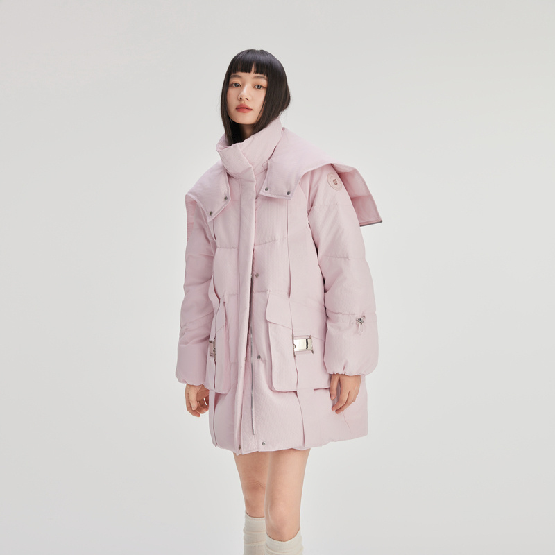 11394106.艾莱依羽绒服品质时尚造型脱卸帽甜美加厚加长保暖大衣