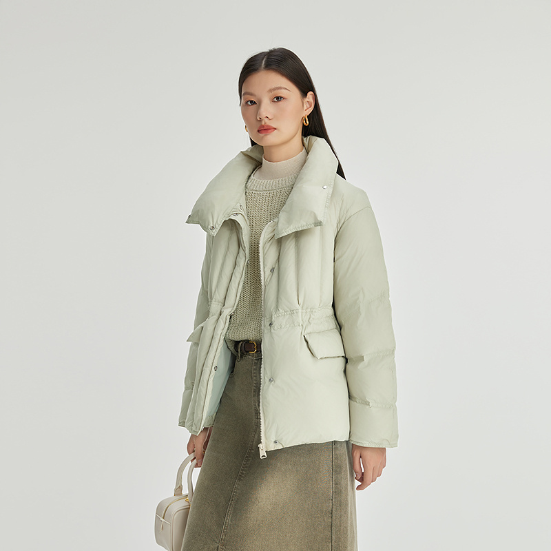 11394120.艾莱依羽绒服极简简约立领短款大衣通勤