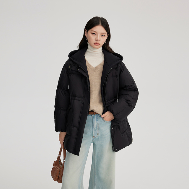 11394111.艾莱依休闲羽绒服拼接百搭时尚假两件连帽
