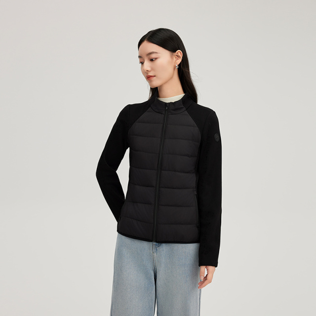 11394103.艾莱依轻薄羽绒服时尚拼接立领内搭秋冬搭配鸭绒保暖修身
