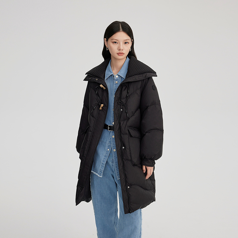 11394117.艾莱依羽绒服中长款大衣通勤防风保暖翻领