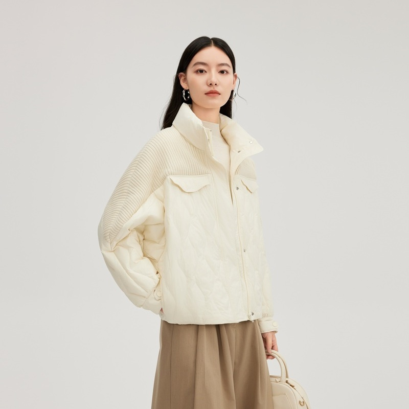 11394119.艾莱依羽绒服短款轻薄针织拼接时尚百搭