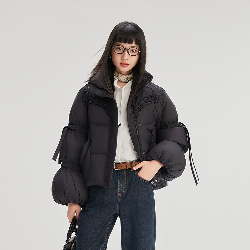 11394125.艾莱依少女风羽绒服短款宫廷系带时尚少女