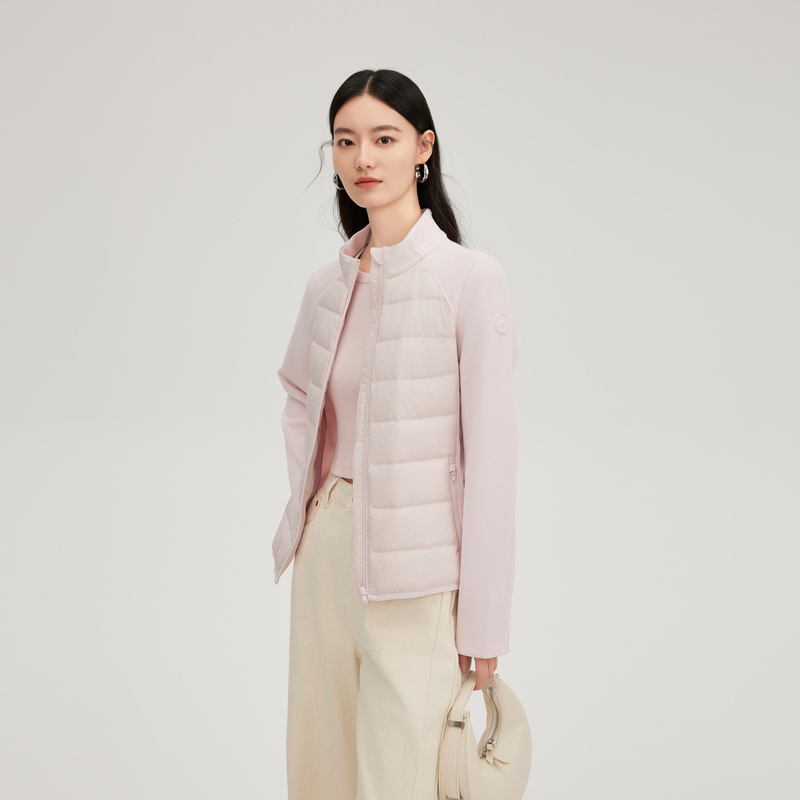 11394103.艾莱依轻薄羽绒服时尚拼接立领内搭秋冬搭配鸭绒保暖修身