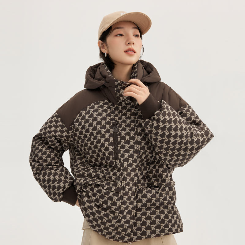 11394083.艾莱依时尚老花拼接羽绒服外套上衣短款