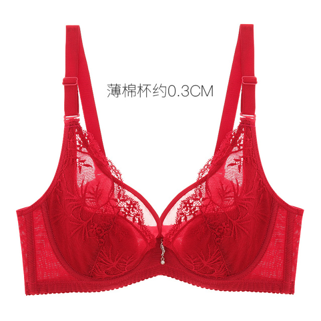 11400201.性感蕾丝大码内衣大胸显小薄款文胸收副乳内衣美背文胸内衣女