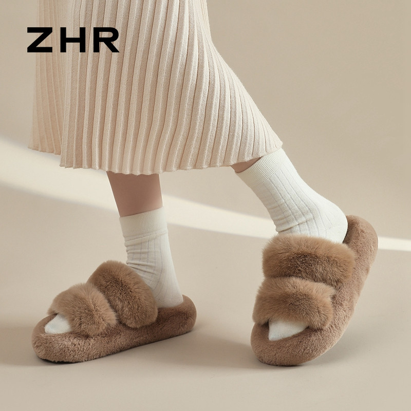 13794244.【ZHR则则】毛毛拖[短绒]圆头套脚毛绒厚底女鞋[毛绒]