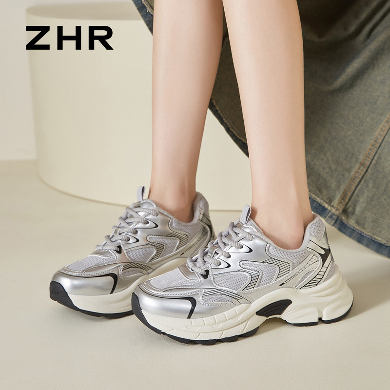 12734683.【ZHR则则】老爹鞋[短绒]圆头系带厚底女鞋[PU+网布]