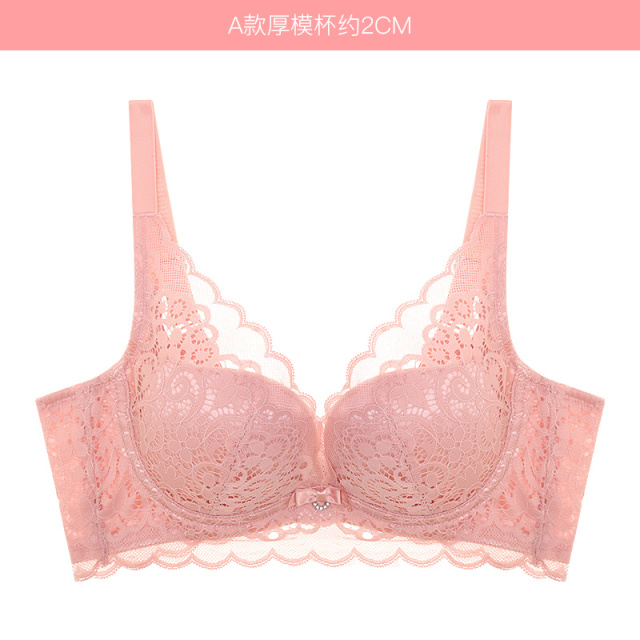 11400195.蕾丝性感内衣软钢圈文胸少女厚杯内衣聚拢美背文胸小胸胸罩