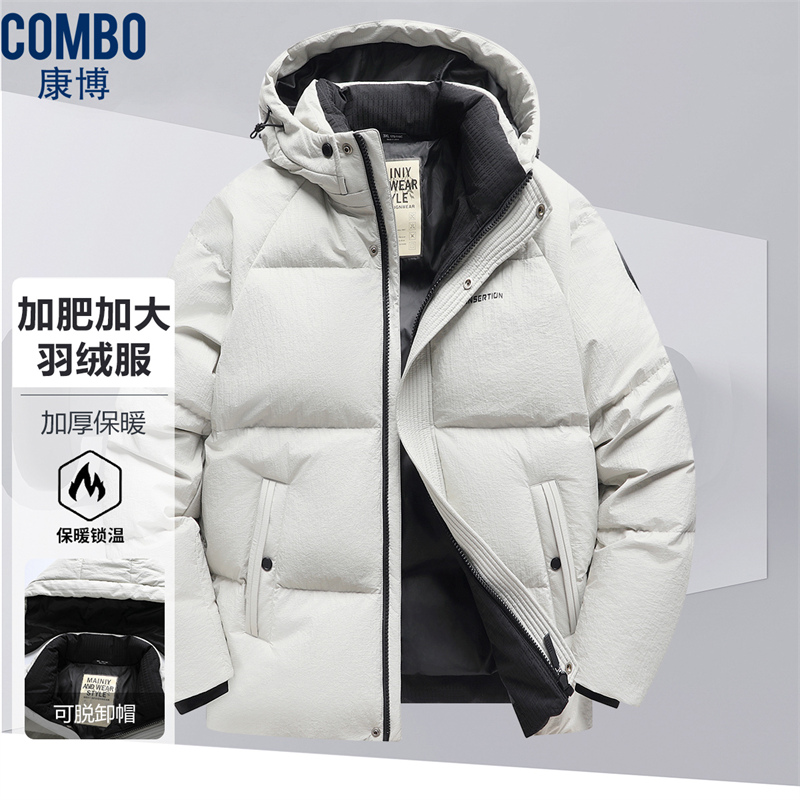 12148497.甄选【加肥加大+年轻时尚】冬季三防面料加厚可脱卸帽羽绒服男