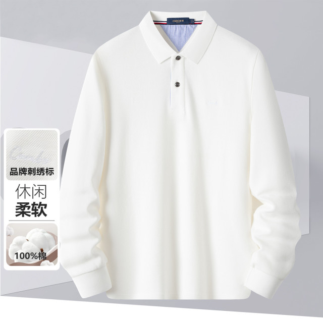 12148550.【100棉】柔软舒适春秋基础绣花款长袖polo衫男