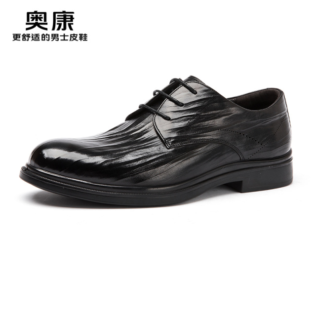 11415722.奥康男鞋2025年春季新款商务休闲皮鞋男款黑色轻奢英伦风正装鞋男