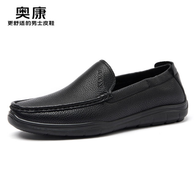 11415567.奥康男鞋2025夏季新款时尚休闲豆豆鞋男款真皮软底一脚蹬爸爸单鞋