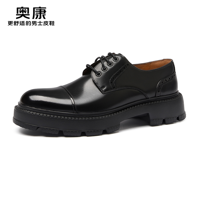 11416032.奥康男鞋2025春季新款真皮商务正装皮鞋男款厚底增高二接头男单鞋