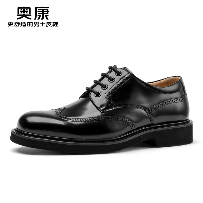 11415963.奥康男鞋2025春季新款真皮商务休闲皮鞋男款内增高布洛克男士单鞋