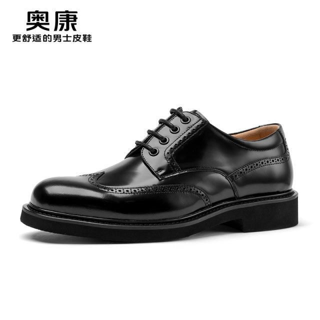 11415963.奥康男鞋2025春季新款真皮商务休闲皮鞋男款内增高布洛克男士单鞋