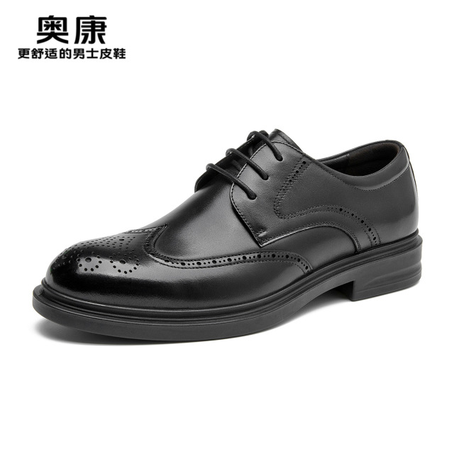 11412136.奥康男鞋2025春季新款商务正装皮鞋男款真皮布洛克雕花结婚新郎鞋