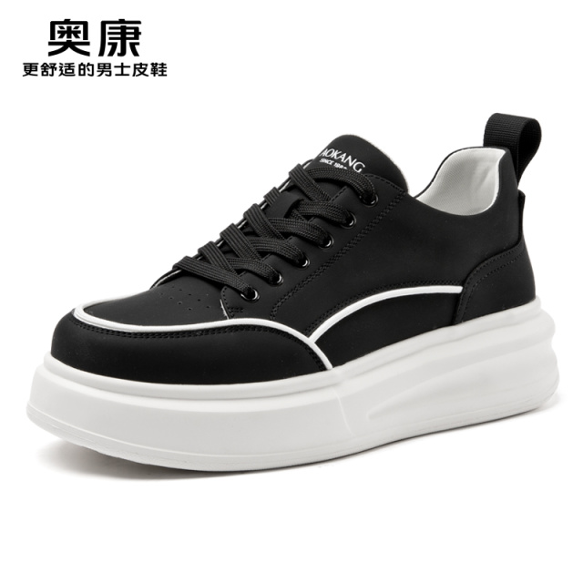 11414652.奥康厚底小白鞋男2025新款春季透气舒适板鞋白色内增高舒适休闲鞋