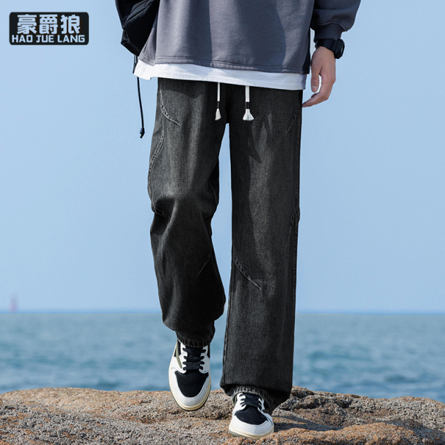 11408242.复古牛仔裤男士春秋季新款美式高街宽松直筒阔腿潮流裤子