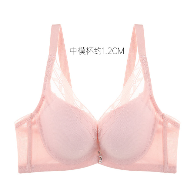 11413308.爱黛网纱上托聚拢调整型舒适软钢圈女士内衣胸罩3/4杯中厚杯美背文胸
