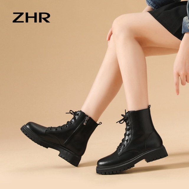 12734547.【ZHR则则】马丁靴[短绒]圆头侧拉链厚底女鞋[超纤]