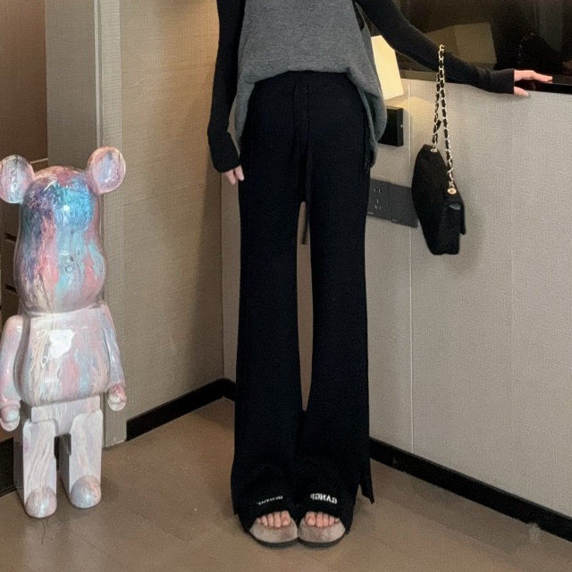 12999690.十月名裳孕妇裤秋冬款时尚显瘦休闲针织开叉长裤孕妈阔腿直筒裤子