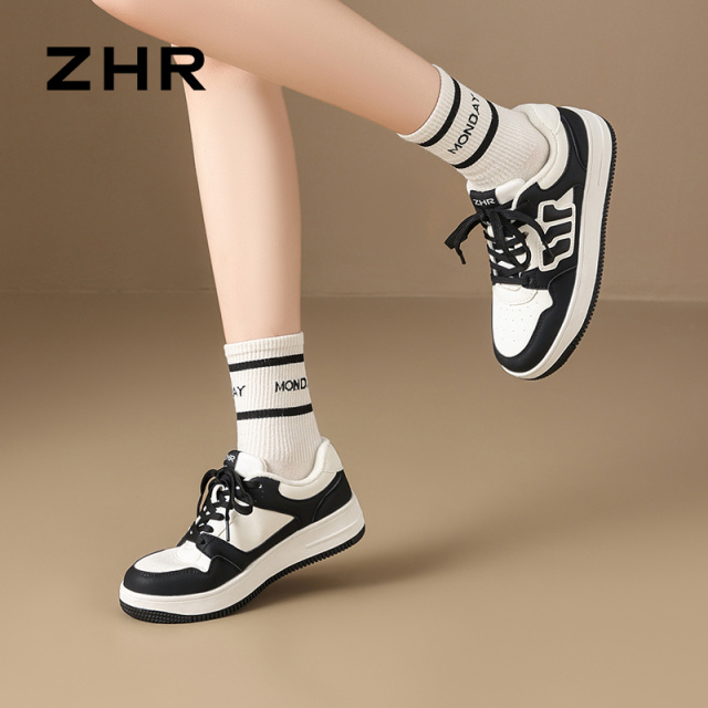 12734511.【ZHR则则】板鞋[短绒]圆头系带厚底女鞋[PU]