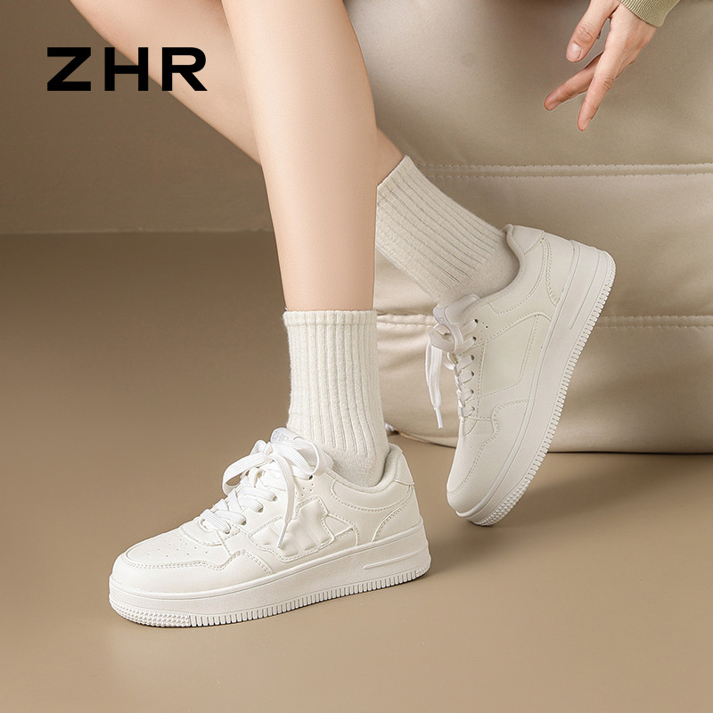 12734511.【ZHR则则】板鞋[短绒]圆头系带厚底女鞋[PU]