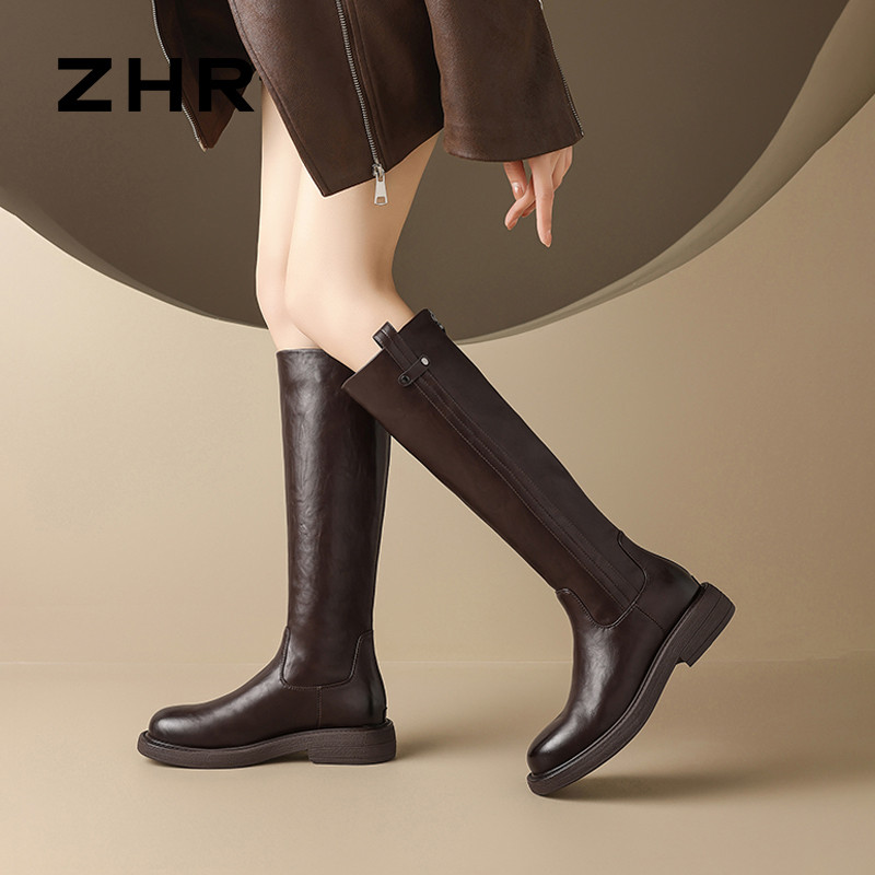 13836198.【ZHR则则】长筒靴短绒圆头后拉链中跟女鞋[PU]