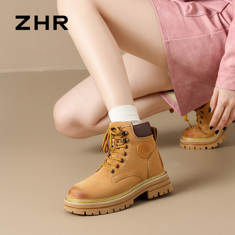 13844707.【ZHR则则】工装靴[单里]圆头系带厚底女鞋[头层猪皮]