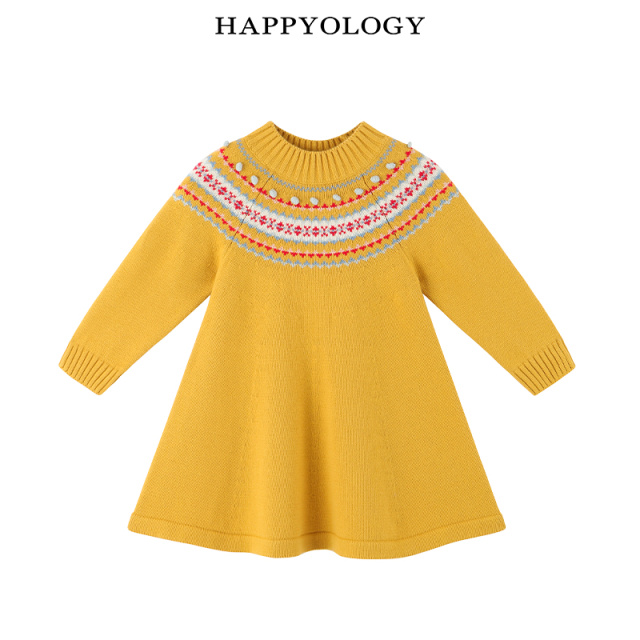 11847612.happyology英国儿童纯棉针织连衣裙女童长袖毛衣裙秋冬连身裙