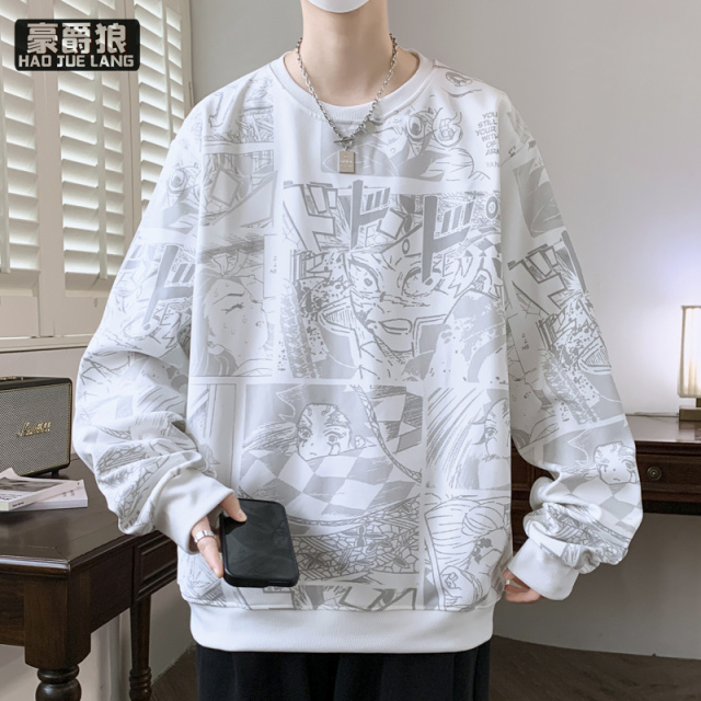 11456015.潮牌动漫印花卫衣男秋季新款宽松百搭圆领长袖上衣