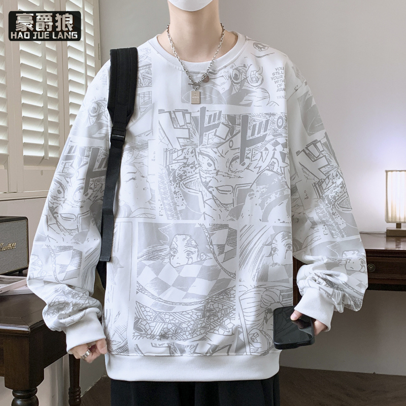 11456015.潮牌动漫印花卫衣男秋季新款宽松百搭圆领长袖上衣