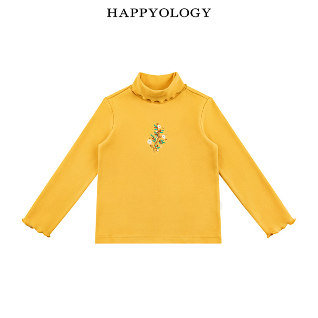 11847614.happyology英国儿童英伦半高领绣花木耳边休闲女童长袖上衣针织衫