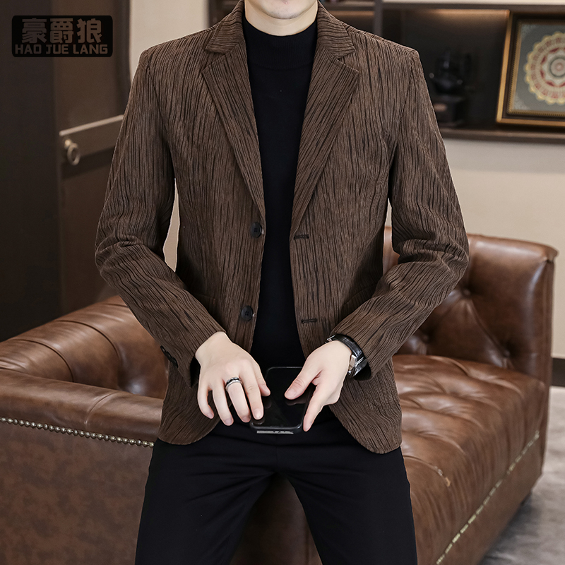 11464968.时尚休闲男士西装春秋季韩版修身印花西服高端帅气外套