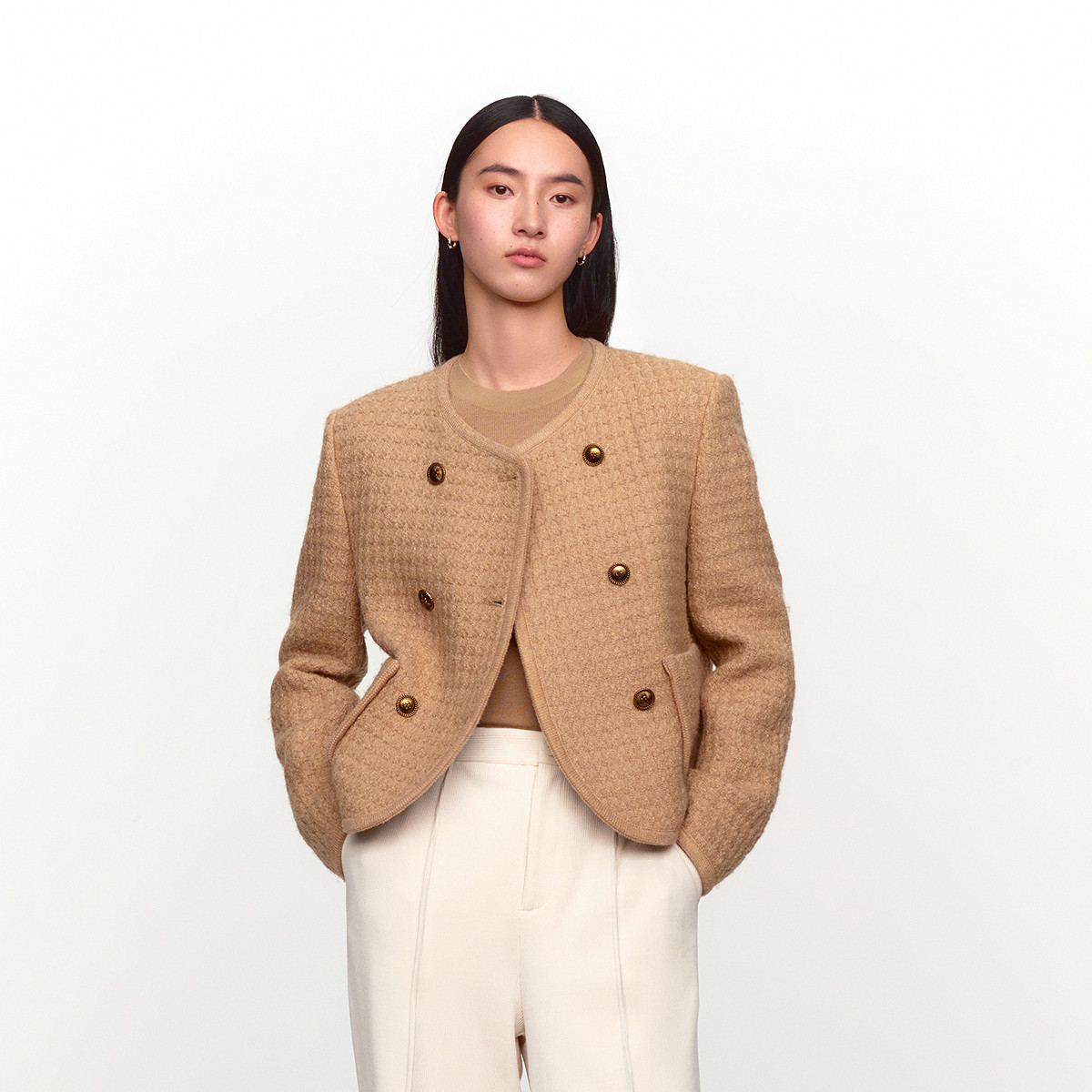 11477644.【商场同款】冬季优雅气质华夫格肌理呢料女士香风外套