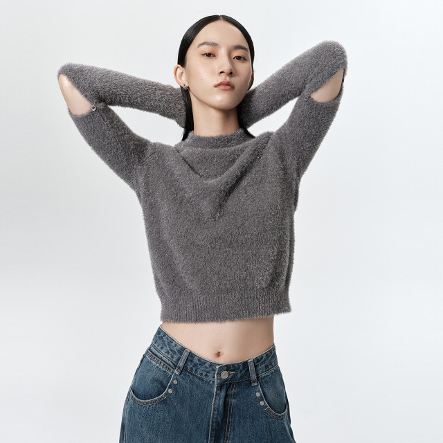 11480731.【商场同款】春季新款气质礼服式设计金丝绒可拆卸女士针织衫
