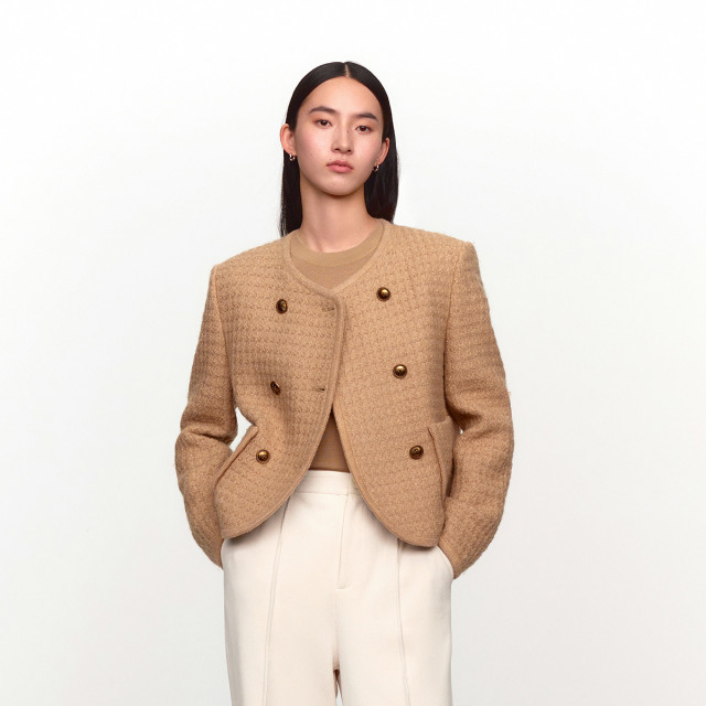 11477644.【商场同款】冬季优雅气质华夫格肌理呢料女士香风外套