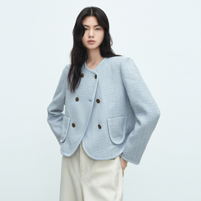 11478017.【商场同款】秋冬清冷气质高级感双排扣女士小香风外套