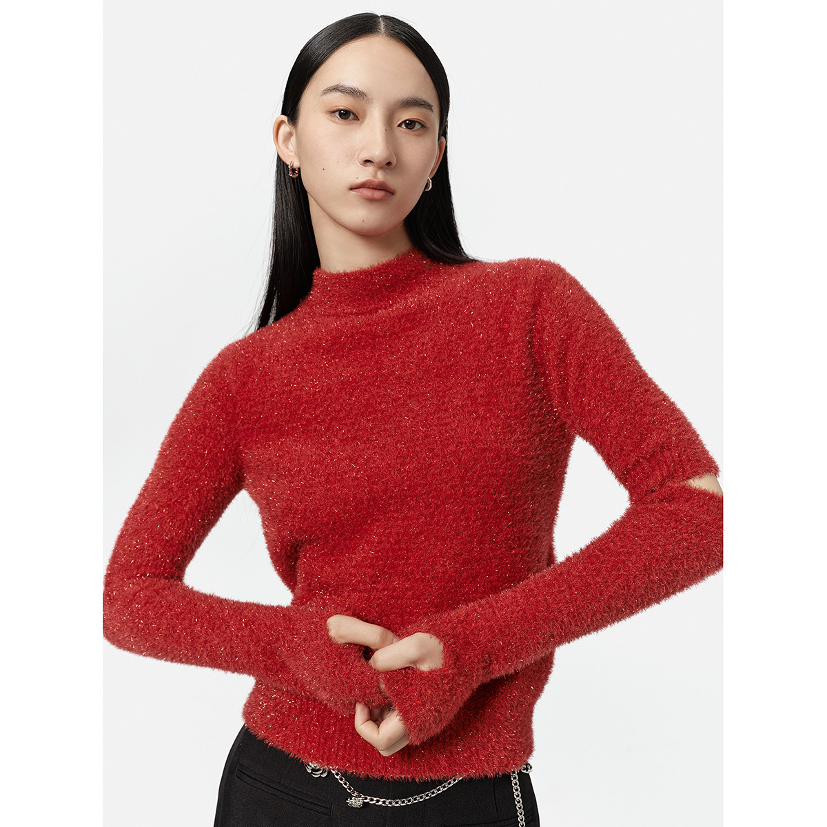 11480731.【商场同款】春季新款气质礼服式设计金丝绒可拆卸女士针织衫